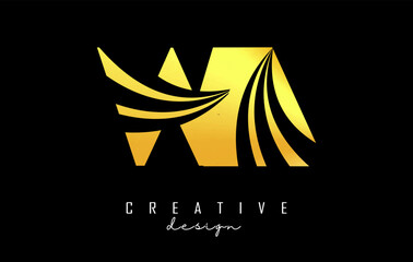 Creative golden letters WA w a logo with leading lines and road concept design. Letters with geometric design.