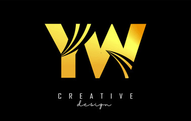 Creative golden letters YW y w logo with leading lines and road concept design. Letters with geometric design.