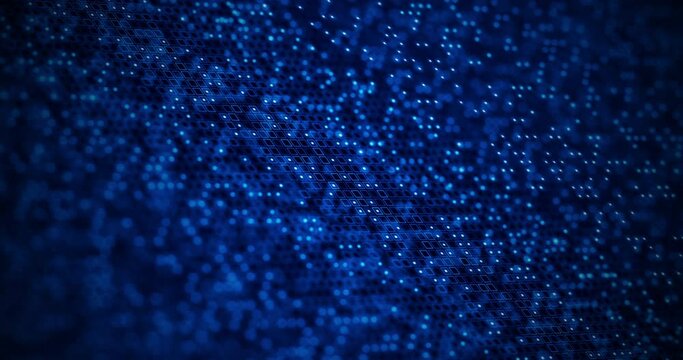 3D Rendering random binary digital number dot and square shape in grid digital abstract background, Algorithm cyber futuristic concept, Shallow depth of field and grain processed