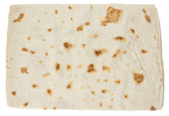 Baked twisted pita bread on a white isolated background