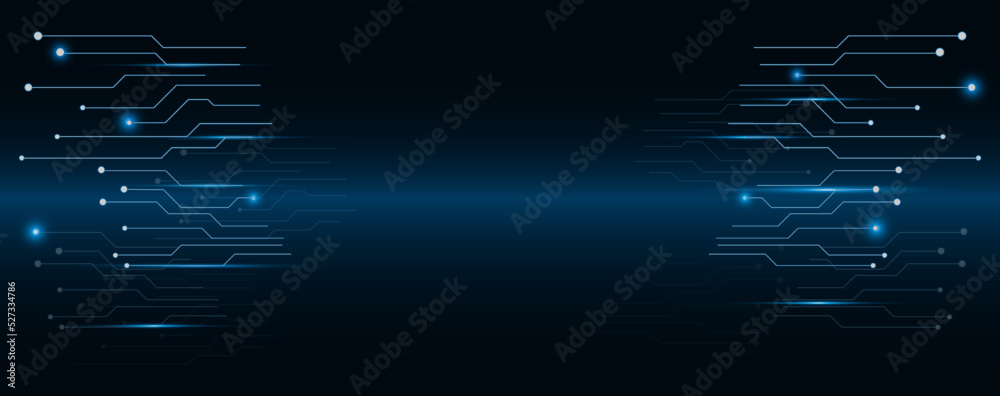 Wall mural abstract of blue circuit electronic or electrical line connection engineering technology concept, ve