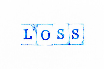 Blue color ink rubber stamp in word loss on white paper background