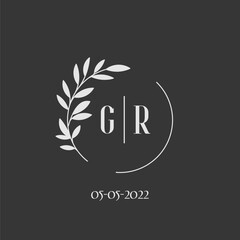 Initial letter GR wedding monogram logo design inspiration - obrazy, fototapety, plakaty