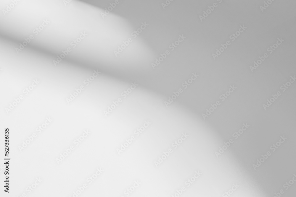Poster Gray shadow and light blur abstract background on white wall  from window.  Architecture dark shadows indoor in room  background, monochrome, shadow overlay effect