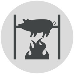 pig roasted on a barbecue spit icon design vector isolated on white background - obrazy, fototapety, plakaty