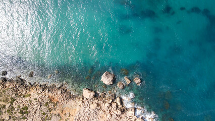 Aerial view of Paradise Bay from drone, Malta