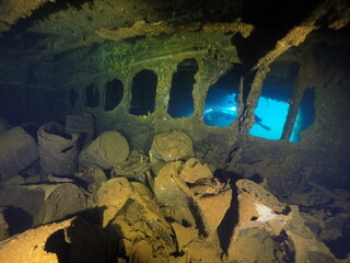 Famous wreck ship Fujikawa maru in Truk lagoon.