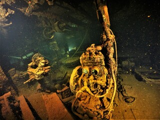 Famous wreck ship Fujikawa maru in Truk lagoon.