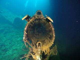 Famous wreck ship Fujikawa maru in Truk lagoon.