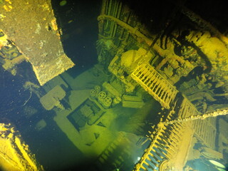 Famous wreck ship Fujikawa maru in Truk lagoon.