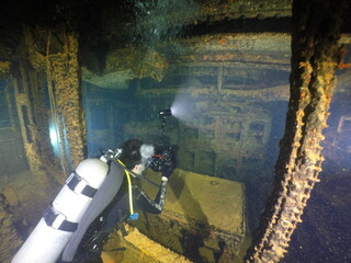 Famous wreck ship Fujikawa maru in Truk lagoon.