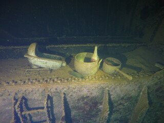 Famous wreck ship Fujikawa maru in Truk lagoon.