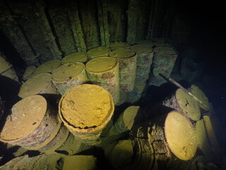 Famous wreck ship Fujikawa maru in Truk lagoon.
