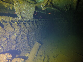 Famous wreck ship Fujikawa maru in Truk lagoon.