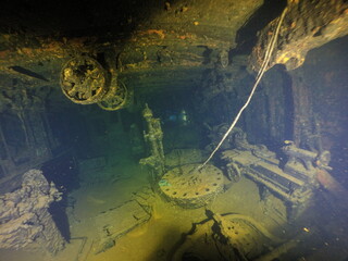 Famous wreck ship Fujikawa maru in Truk lagoon.