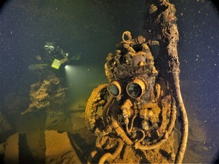 Famous wreck ship Fujikawa maru in Truk lagoon.