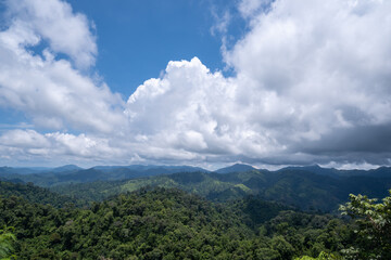 Mountain with sky and big white clouds