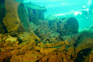 Plakat Famous wreck ship Fujikawa maru in Truk lagoon.