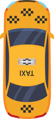 Taxi car top view. Yellow auto with black square symbol