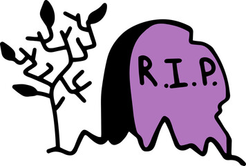 headstone, rip, halloween doodle clipart, transparent background