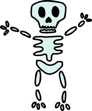 skeleton and bone, halloween doodle clipart vector, transparent background