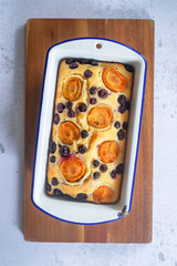 freshly baked homemade Apricot Blueberry pound cake.