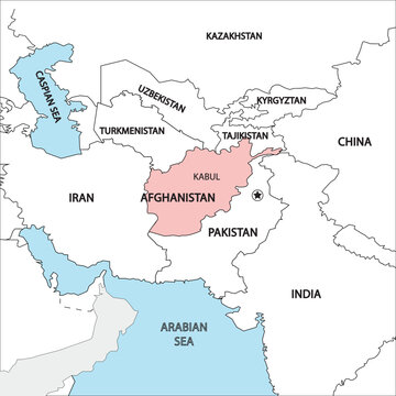 AFGHANISTAN HIGHLIGHTED IN THE ASIAN MAP NEXT TO CHINA PAKISTAN AND INDIA