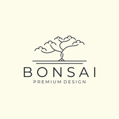 bonsai with minimalist linear style logo vector design icon template illustration