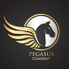 3d winged horse pegasus negative shape gold silver logo