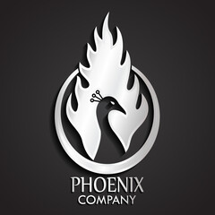 3d silver metal phoenix flame logo