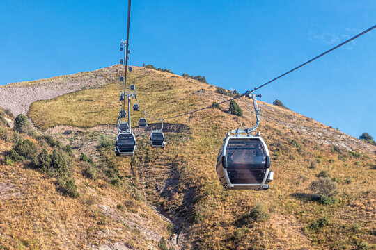 Cable car at the foot of the Chatkal ridge of the Tien Shan Mountains
