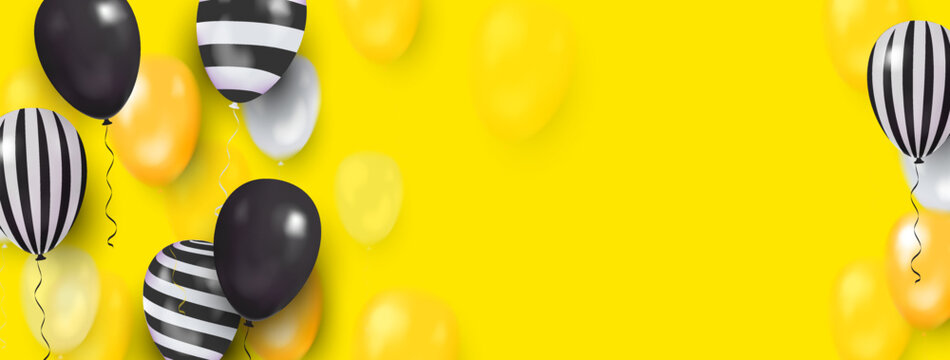 Background template with 3d balloons black and yellow