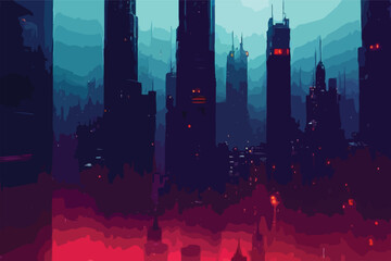 neon mega city.business district center Cyber punk theme. vector illustration