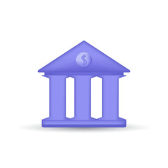 Bank building. Online banking, finance, bank transactions, bank service. 3d vector icon. Cartoon minimal style.