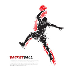 A basketball player doing slamdunk in simple shape. Sport illustration for logo or any graphic resources