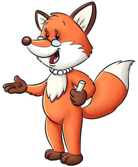 Fuchs Lehrerin mit einem Stück Kreide in der Pfote