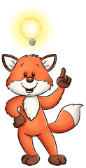 Niedlicher Fuchs mit einer Glühbirne über dem Kopf - 527354143