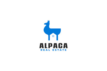 Flat alpaca with house logo design vector illustration idea