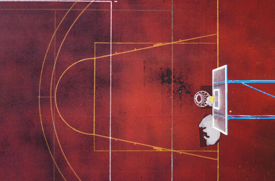 Top view of an old basketball court