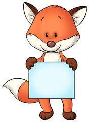Niedlicher Fuchs mit einem leeren Schild in den Pfoten - 527356358