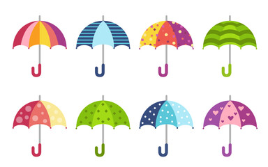 Cute colorful umbrellas collection. Illustration in flat style