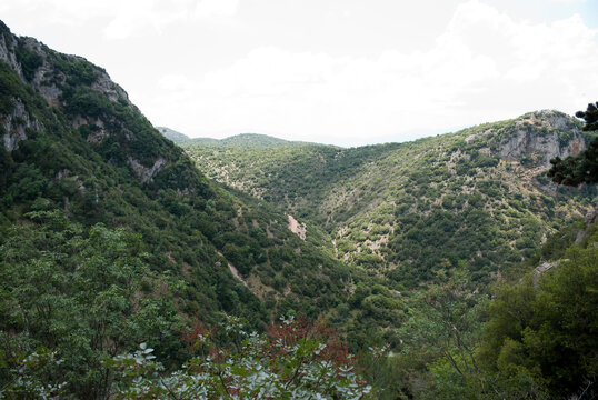Stemnitsa, Greece / July 2022: Historic traditional village at the slopes of Mainalon mountain in the Peloponnese.