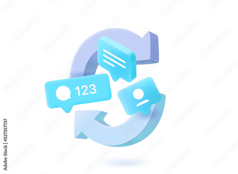 Poster refreshing social media comments concept with chat balloons. 3d vector illustration