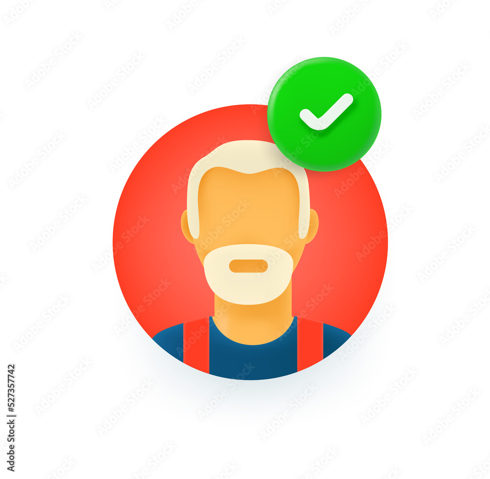 Poster Old man circle icon with checkmark. 3d vector icon