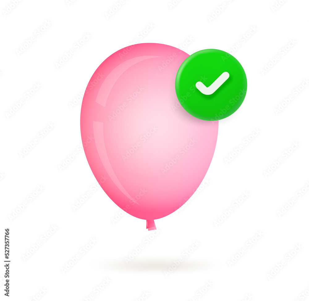 Poster classic air balloon icon with checkmark. 3d vector icon
