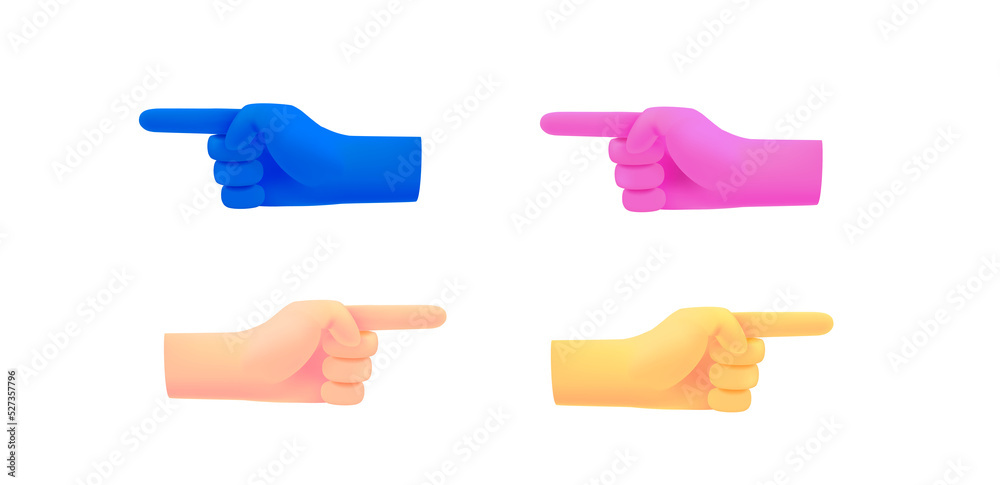 Poster Cartoon hands with pointing to the left and right. 3d vector elements isolated on white