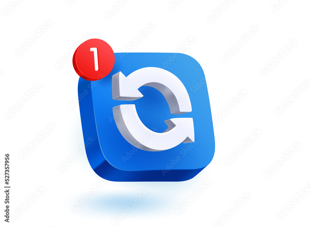 Poster Update concept. 3d vector mobile application icon with notification