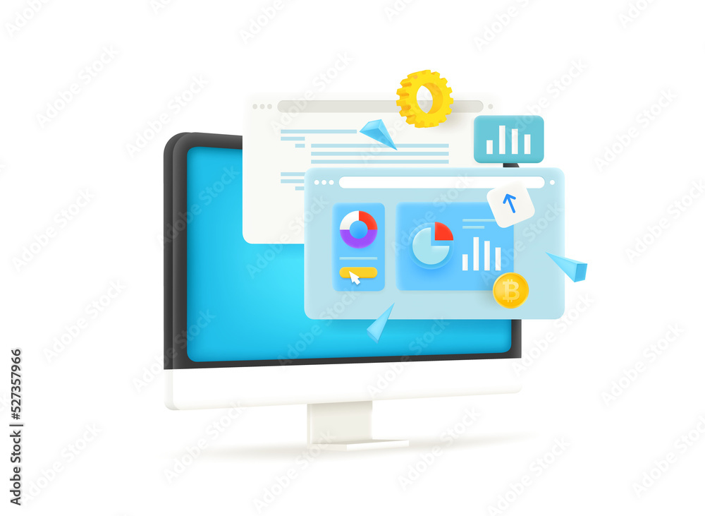 Poster Browser windows on the screen. 3d vector illustration