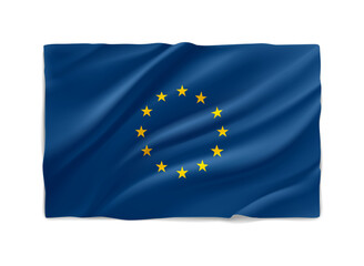 Blue flag of European Union. 3d vector object isolated on white background