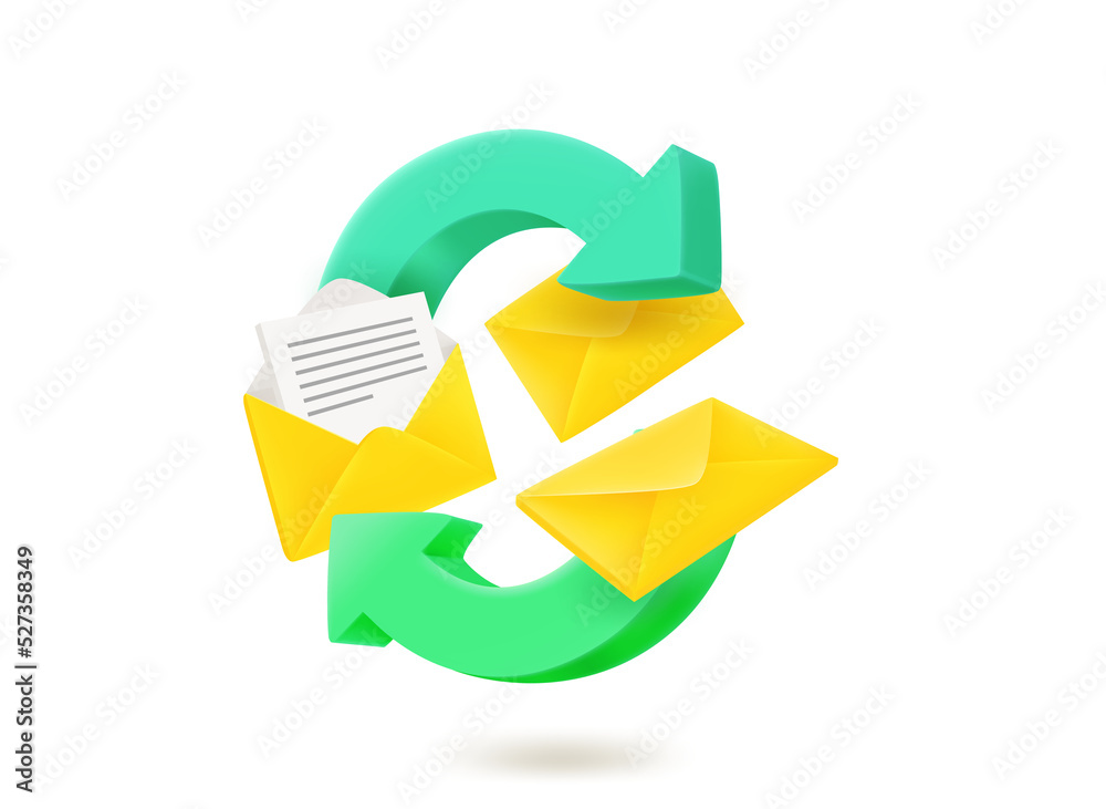 Poster refreshing email correspondence concept with letters.
